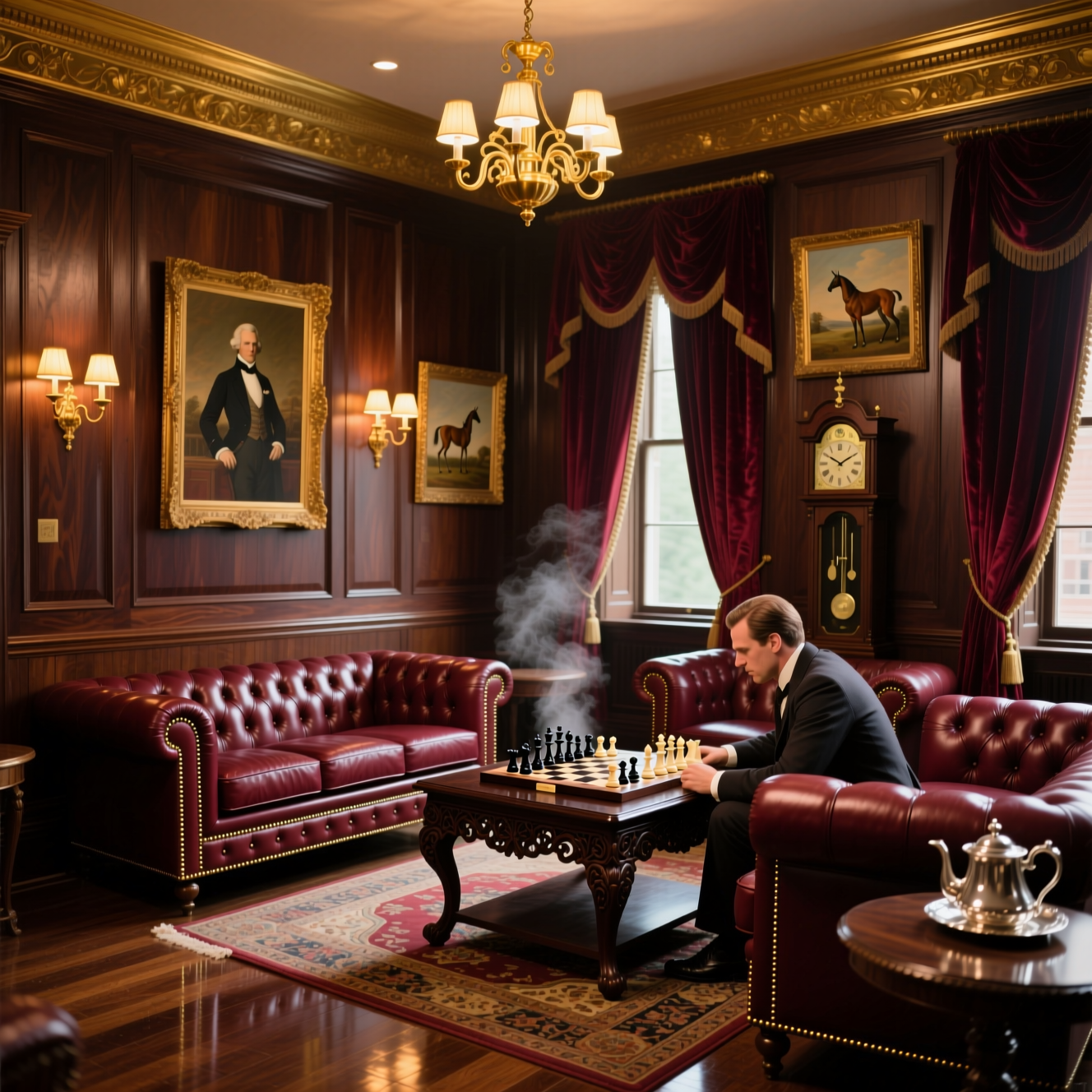 Members lounge with leather chairs