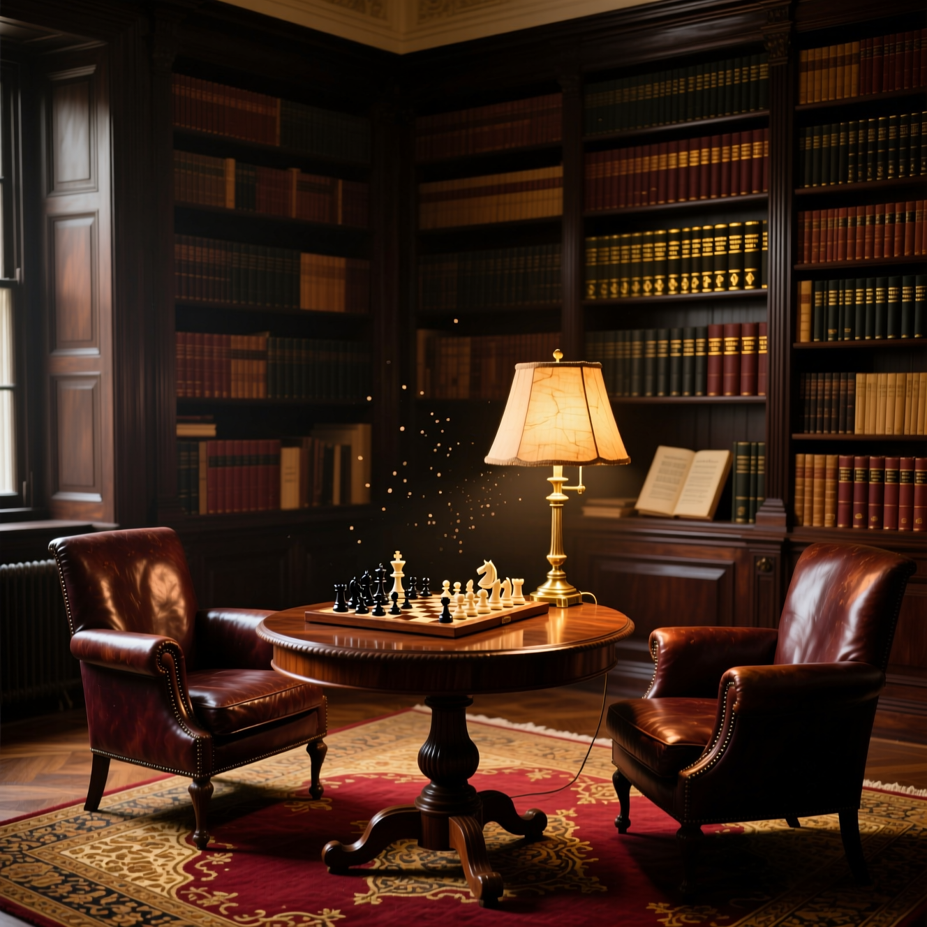 Private study room with antique chess sets